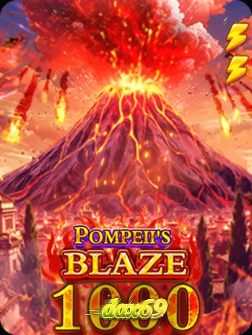 Tampilan visual slot Pompeii’s Blaze 1000 yang menampilkan tema gunung berapi dan elemen Romawi kuno.